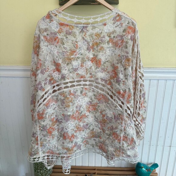 Torrid Floral Lace Open-Front Kimono 3/4 Size 100% Cotton Lightweight Boho Style - Picture 2 of 6